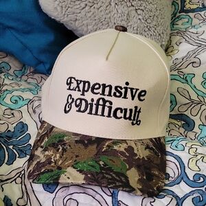 Expensive & Difficult Embroidered Trucker Hat - Cream & Camouflage